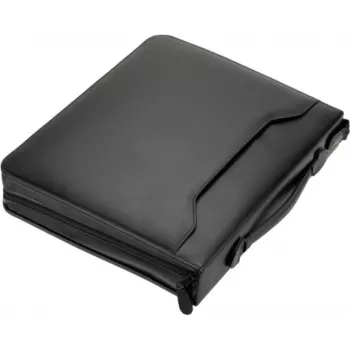 JÜSCHA RIMINI Zipper Conference Folder A4 Faux Leather Black with Notepad Compartment, Card Slots, Pen Loop, Smartphone Pocket