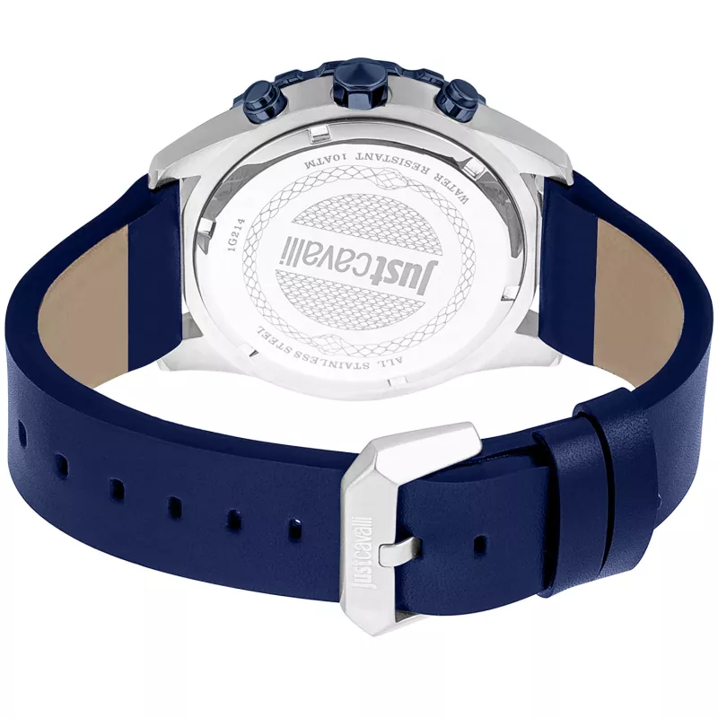 JUST CAVALLI MAN JC1G214L0045 44mm Blue Dial Leather Strap Watch