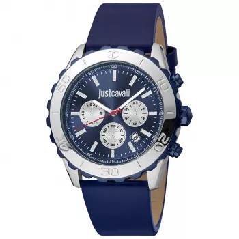 JUST CAVALLI MAN JC1G214L0045 44mm Blue Dial Leather Strap Watch