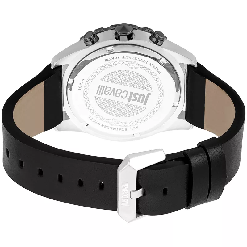 JUST CAVALLI MAN Watch JC1G214L0035 (45mm) - Black Dial, Black Leather Strap