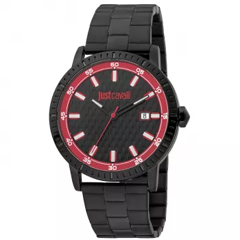 JUST CAVALLI MAN Watch JC1G216M0065 42mm Black Dial Leather Strap Quartz