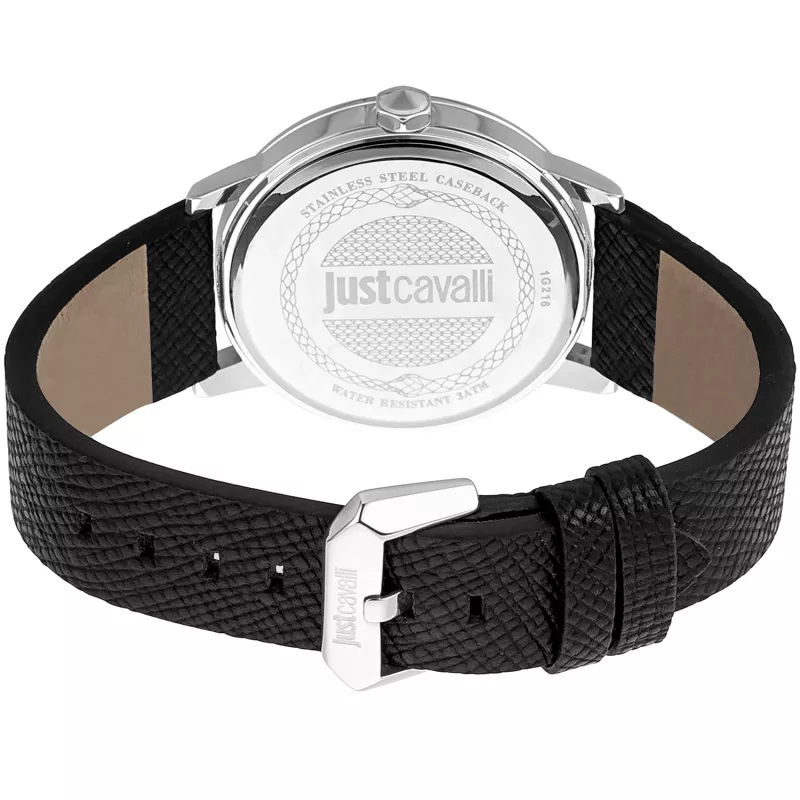 JUST CAVALLI Men's Quartz Analog Watch JC1G216L0025 42mm Stainless Steel Case Black Leather Strap
