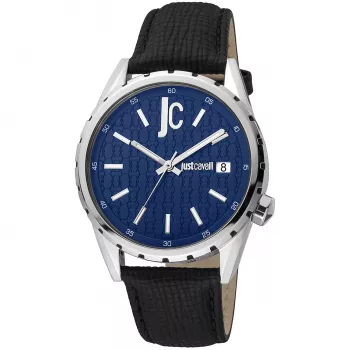 JUST CAVALLI Men's Quartz Analog Watch JC1G217L0025 42mm Blue Dial Blue Leather Strap