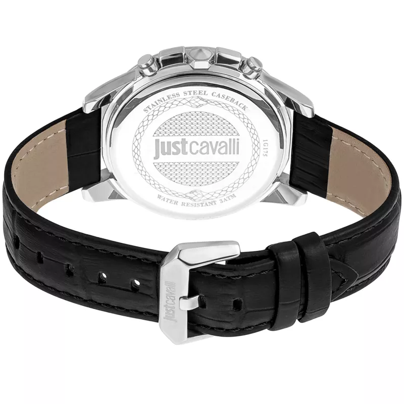 JUST CAVALLI Men's Quartz Watch JC1G175L0215 42mm Blue Dial Leather Strap