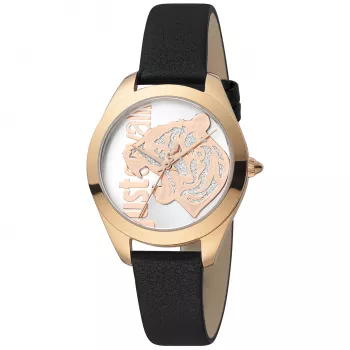 JUST CAVALLI Women's JC1L210L0025 32mm Quartz Analog Watch - Silver Dial, Brown Leather