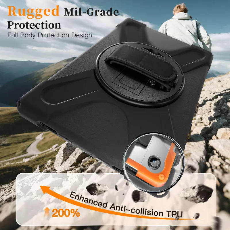 JUST MUST JM Rugged Case Grip for Samsung Galaxy Tab A11+ with a Strap Black