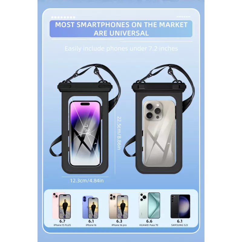 JUST MUST Waterproof Phone Pouch Black – IPX8 30m Submersible Case for Smartphones