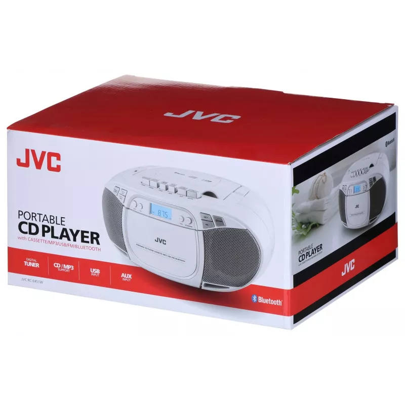 JVC RC-E451W Portable CD Player with FM/AM Radio, AUX-In, Bass Boost, White