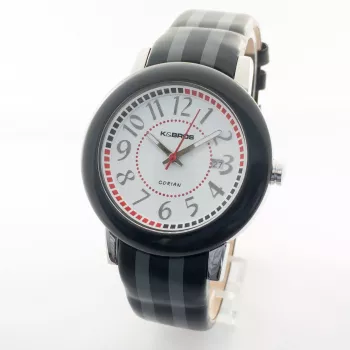 K&BROS Unisex Analog Quartz Watch 9426-2-435 43mm Black Dial Leather Strap