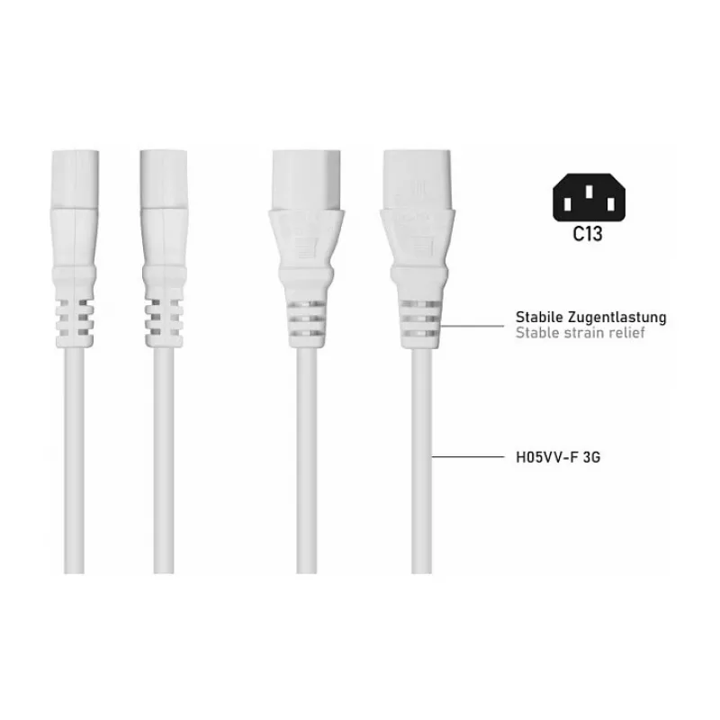 Kabelmeister C14 to C13 Power Extension Cable, White, 0.5m