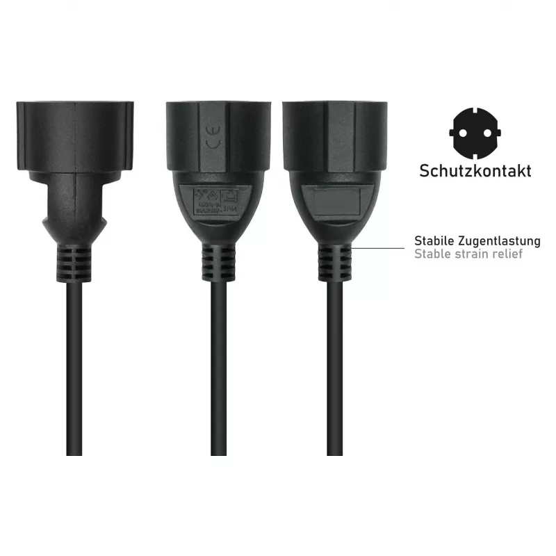 Kabelmeister C14 to Schuko Socket Power Adapter Cable 0.15m Black