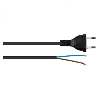 Kabelmeister Euro Power Cable with Open End, H03VVH2-F, 2 x 0.75 mm², 3 m, Black