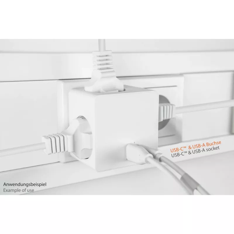 KABELMEISTER Power Strip Cube with 3x Schutzkontakt Outlets, USB-C 20W PD 3.0 and USB-A 18W, 1.5m, White