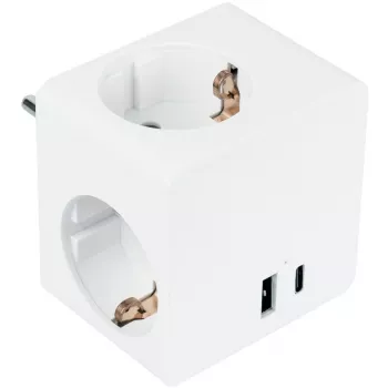 KABELMEISTER Power Strip Cube with 3x Schutzkontakt Outlets, USB-C 20W PD 3.0 and USB-A 18W, 1.5m, White