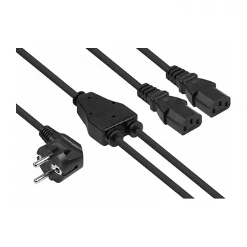 Kabelmeister Schuko Plug (90° Angled) to 2x IEC C13 Y-Power Splitter Cable, 2m, Black