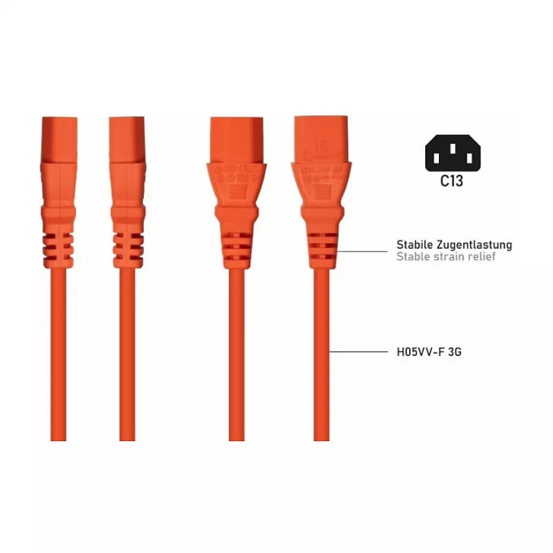 Kabelmeister Schuko to C13 Angled Power Cable 1m Orange