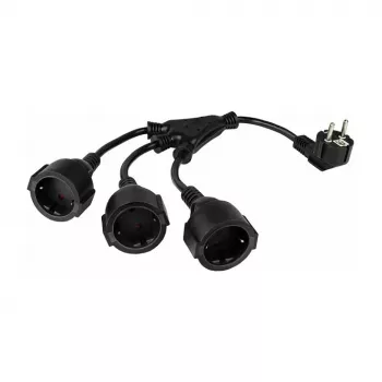 Kabelmeister SK0103-S002 3-Way Schuko Power Splitter, 90° Angled Plug, 0.2m Cable, Black