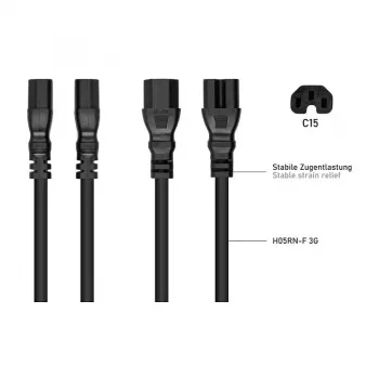 Kabelmeister SK1450-S050 IEC C14-C15 Power Cable 5m, 10A, 250V, Black