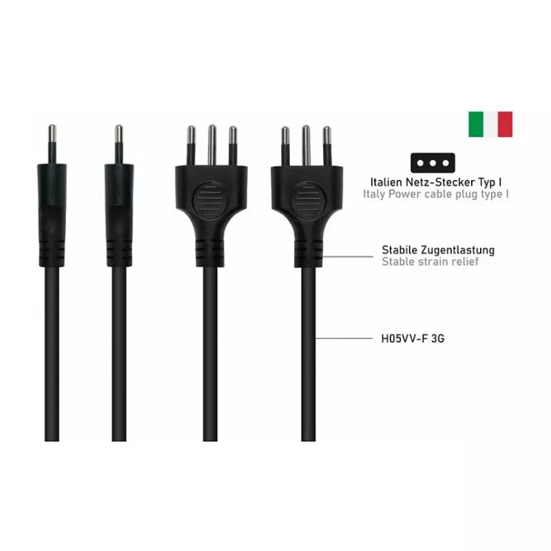 Kabelmeister SK6505-S018 AC Power Cable - Italian Type I Plug to IEC C5, Black, 1.8m