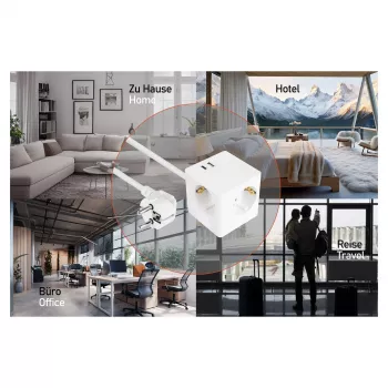 kabelmeister Socket Cube 3 Outlets with USB-C and USB-A, White, 2m