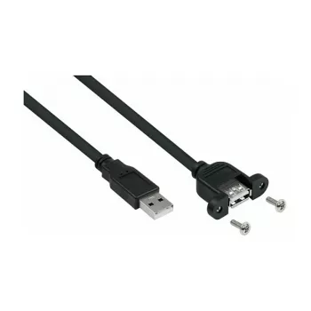 Kabelmeister USB 2.0 Extension Cable, Type-A Male to Panel Mount Type-A Female, 1m, Black