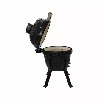 Kamado Bono Picnic Ceramic Grill 13 inch Kamado Barbecue Grill with Cart, Charcoal, Black