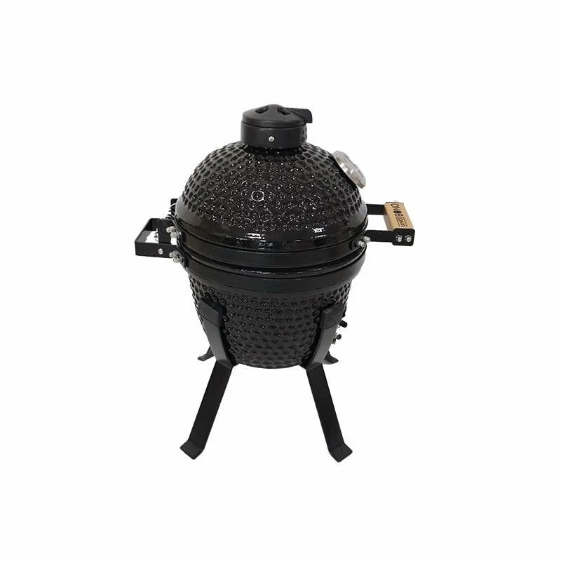 Kamado Bono Picnic Ceramic Grill 13 inch Kamado Barbecue Grill with Cart, Charcoal, Black
