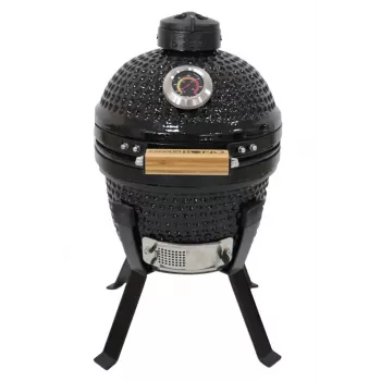 Kamado Bono Picnic Ceramic Grill 13 inch Kamado Barbecue Grill with Cart, Charcoal, Black