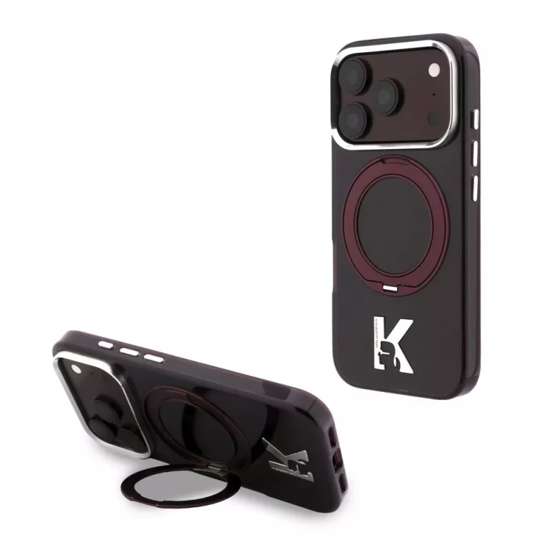 Karl Lagerfeld IML Ring Stand 360 Kameo Metal MagSafe Case for iPhone 18 Pro / 17 Pro - Burgundy