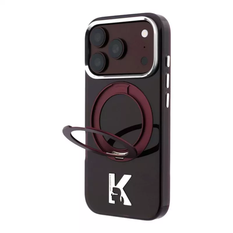 Karl Lagerfeld IML Ring Stand 360 Kameo Metal MagSafe Case for iPhone 18 Pro / 17 Pro - Burgundy