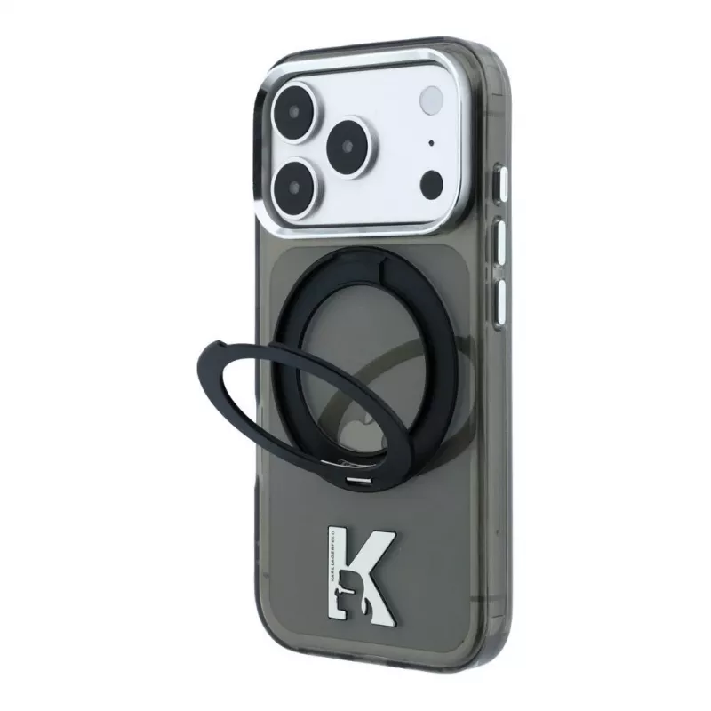Karl Lagerfeld IML Ring Stand 360 Kameo Metal MagSafe Case for iPhone 18 Pro Max / 17 Pro Max - Black