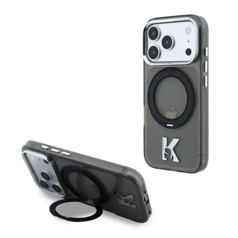 Karl Lagerfeld iPhone 18 Pro / 17 Pro MagSafe IML Ring Stand 360 Kameo Metal Case - Black