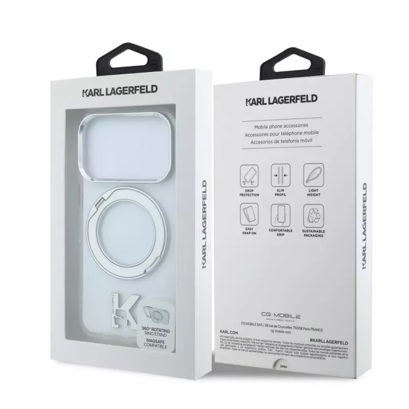 Karl Lagerfeld iPhone 18 Pro Max / 17 Pro Max MagSafe IML Ring Stand 360 Kameo Metal Transparent Case