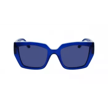 KARL LAGERFELD KL6143S-400 Women's Square Acetate Sunglasses, Dark Blue Frame, Grey Gradient Lens, 53mm
