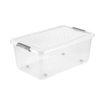 keeeper Box with Lid on Wheels clipbox Leo 59x38x24cm 37L Transparent