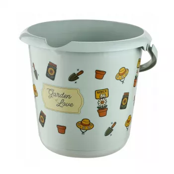 keeeper Deco Bucket 10L Ilvie Garden, Round, Ø30 x 28 cm, Soft Green with Print, Plastic, Metal Swing Handle