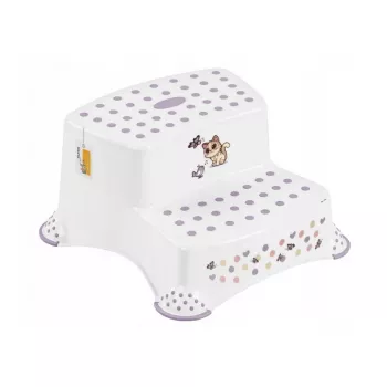 keeeper kids Two-Tier Step Stool Igor Cats, White with Cat Print, 40x37x21 cm, Load Capacity 120 kg, Anti-Slip Feet