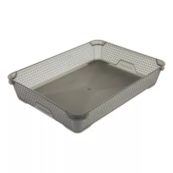 keeeper mirko A4 Mini Storage Basket, Crystal Gray Transparent, Stackable, 36 x 26.5 x 7 cm
