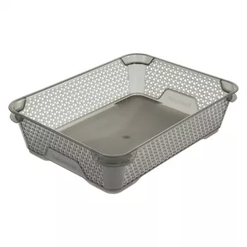 keeeper mirko A5 Storage Basket, Crystal Grey Transparent, Stackable, 26.5 x 20 x 7 cm