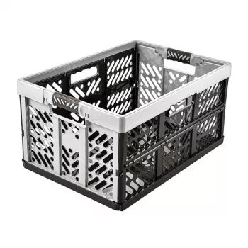 keeeper Profi Folding Box ben, 45 L, Light Silver – Load Capacity 50 kg, Foldable & Stackable, Space-Saving Storage Crate with Soft Grip Handles, PP/TPE, 54 x 37 x 28 cm