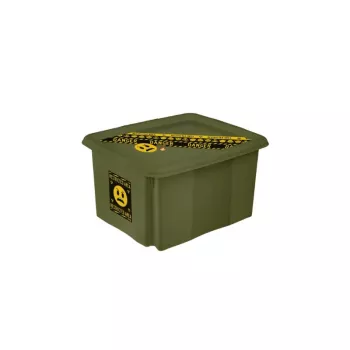 keeeper Storage Box with Lid 15L Karolina “Emoji Danger” 38x29.5x20.5cm Olive Green