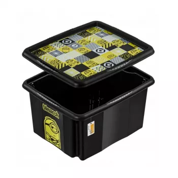 keeeper Storage Box with Lid 24L Karolina Minions Mosaic, Black, 42.5 x 35.5 x 22.5 cm