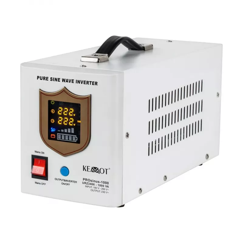KEMOT PROsinus-1000 Emergency Power Supply Unit – Pure Sine Wave Inverter with 12V Charging Function, 230V, 1000VA/700W