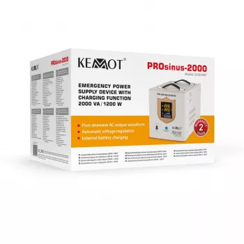 KEMOT PROsinus-2000 Emergency Power Supply Unit – Pure Sine Wave Inverter with 12V Charging Function, 230V, 2000VA/1200W