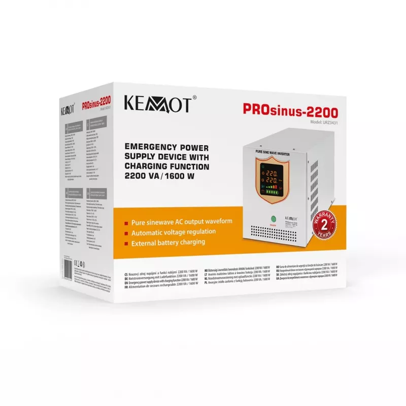 KEMOT PROsinus-2200 Pure Sine Wave Inverter with 12V Charging Function, 230V, 2200VA/1600W