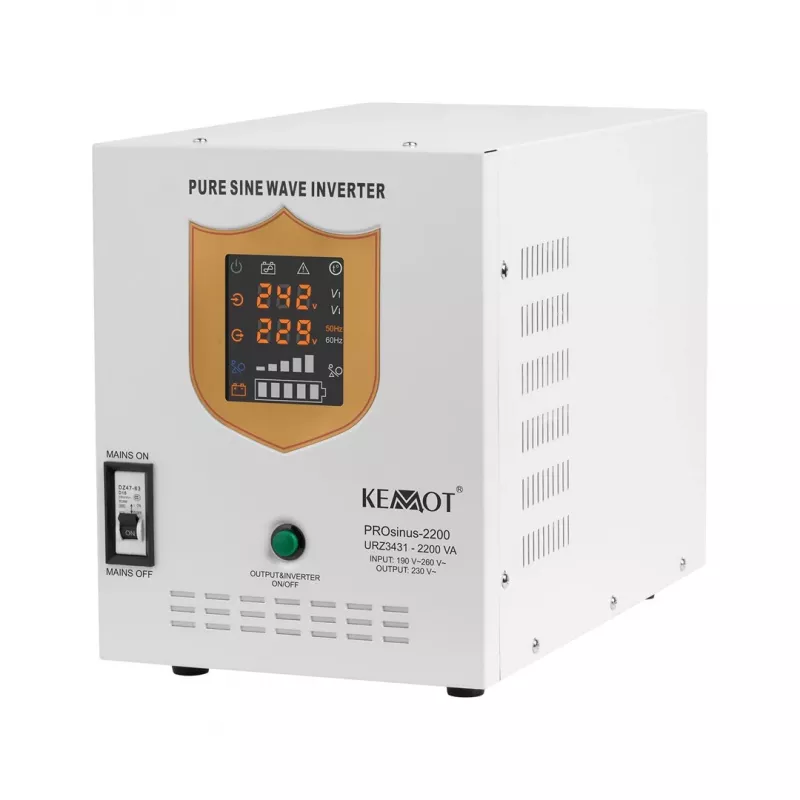 KEMOT PROsinus-2200 Pure Sine Wave Inverter with 12V Charging Function, 230V, 2200VA/1600W