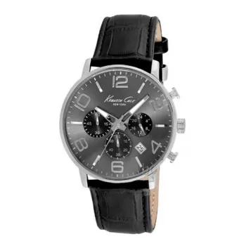 KENNETH COLE Men's Watch IKC8007 42mm Black Dial Leather Strap