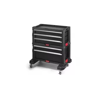 KETER Modular Rolling Tool Chest Set with 5 Drawers, Removable Toolbox and Storage Bin, Black and Red