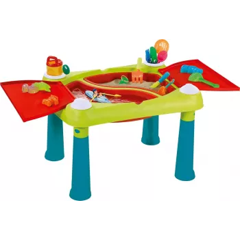 KETER Creative Fun Table Turquoise/Red – 2-in-1 Children's Activity Table with Reversible Top, Stool, Drawing & Building Accessories