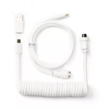 Keychron Coiled Aviator White Cable - USB-C to USB-A, GX16 4-Pin, Double-Sleeved
